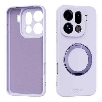 ABEEL For Oppo Find X9 Pro 5G Magnetic Case Kickstand Skin Touch Liquid Silicone Phone Cover - Purple