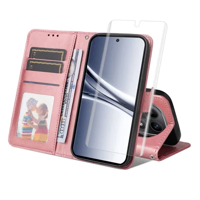 Cover portafoglio per Xiaomi Redmi Note 15 5G (Global) / Xiaomi Redmi Note 15 4G (Global) / Xiaomi Poco M8 5G ENKAY HAT PRINCE in pelle con texture a vitello, supporto telefono con pellicola idrogel / cinturino - Rosa