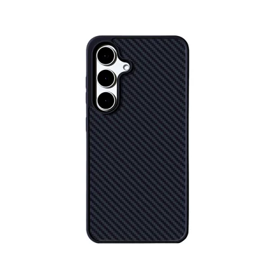 EYCASE For Samsung Galaxy S25 Magnetic Case Aramid Fiber Series UV Printed Black Edge TPU Acrylic Phone Cover - Black Grey