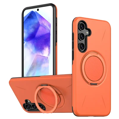 For Samsung Galaxy A15 4G / Galaxy A15 5G Magnetisk Case med Roterende Standfod TPU + PC Telefonbeskyttelse - Orange