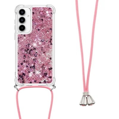 Für Samsung Galaxy A57 5G TPU-Hülle Quicksand-Handyhülle mit Lanyard - Roségold / Herzen