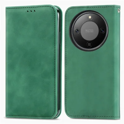 Capa de Couro para Honor Magic8 Lite 5G / X9d 5G / X70 5G com Suporte para Cartões e Fecho Magnético - Verde