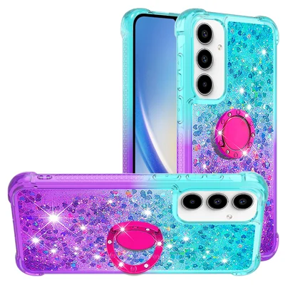 For Samsung Galaxy A57 5G TPU Case with Kickstand Gradiant Quicksand Shockproof Cover - Sky Blue+Purple