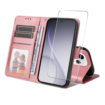 Capa Carteira em Pele Sintética para Oppo Reno15 5G (Global) ENKAY HAT PRINCE com Suporte para Telemóvel e Vidro Temperado 9H - Rosa