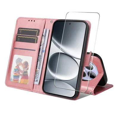 Pour Xiaomi Redmi Note 15 Pro 5G (Global) Étui Portefeuille en Cuir PU ENKAY HAT PRINCE avec Support Téléphone et Verre Trempé 9H - Rose