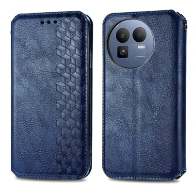 For Realme GT 8 5G Case Rhombus Imprint PU Leather Wallet Phone Cover - Blue