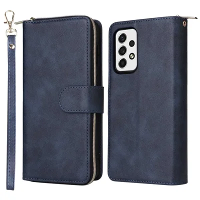 Pour Samsung Galaxy A23 4G / A23 5G (version Globale) / M23 5G / F23 5G pu en Cuir PU Portefeuille Téléphone 9 Slots de Carte Slots Zipper Pocket Stand Flip Cover Flip - Bleu