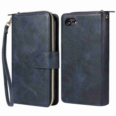 Per Iphone 8 / 7 / SE (2020) / SE (2022) Coperchio Del Portafoglio Per Telefono in Pelle Ultra-sottile Per Telefono Con Slot a 9 Schede e Tasca Con Cerniera - Blu