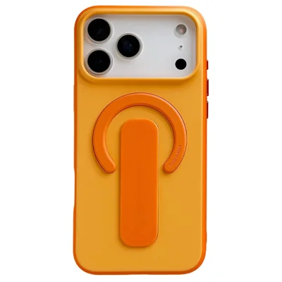 Für iPhone 17 Pro Hülle kompatibel mit MagSafe Ständer Hautfreundliche Haptik Kontrastfarbe Silikon TPU PC Handyhülle - Orange