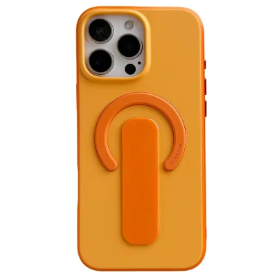Coque pour iPhone 16 Pro compatible avec MagSafe, support coulissant, texture douce au toucher, couleur contrastée, en silicone TPU PC - Orange