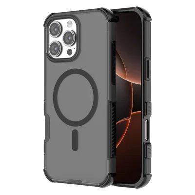 غطاء لهاتف iPhone 16 Pro مغناطيسي، مات، ملمس ناعم، من مادة TPU وPC، مقاوم للسقوط، متوافق مع MagSafe - أسود