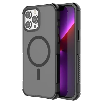Coque magnétique pour iPhone 13 Pro Max, finition mate tactile douce, coque anti-chute en TPU et PC, compatible avec MagSafe - Noir