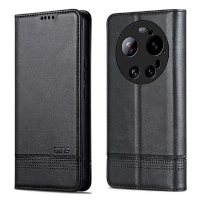 AZNS Für Xiaomi 17 Ultra 5G Hülle Kuhfell-Optik PU-Leder-Mappe Handyhülle - Schwarz