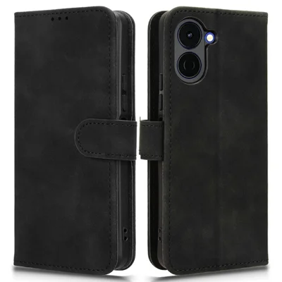 For TECNO Spark Go 3 Leather Case Skin Feel Anti Drop Wallet Stand Flip Phone Cover - Black