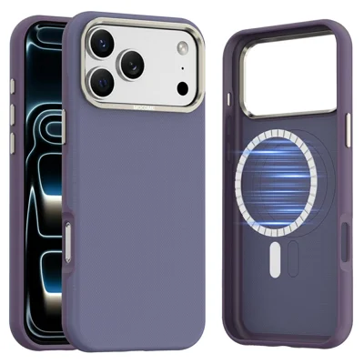 Für iPhone 17 Pro Max Hülle kompatibel mit MagSafe, feines Gitter-Struktur-Lederbeschichtung TPU PC-Handyhülle mit Metall-Linsenrahmen - Lila