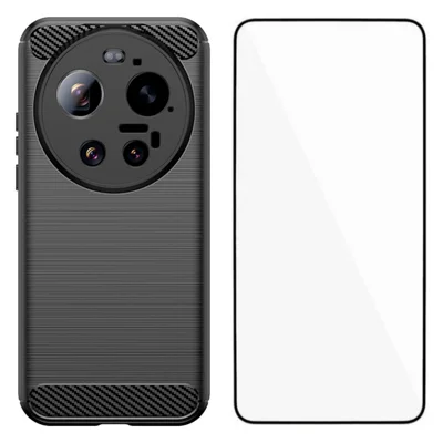 WANLONFENG For Xiaomi 17 Ultra 5G Case with Tempered Glass  LS Series Brushed Texture TPU Phone Cover - Black