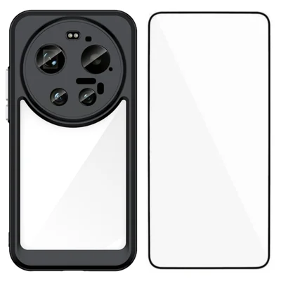 Coque arrière pour Xiaomi 17 Ultra 5G WANLONFENG Série XC, étui en TPU et acrylique avec film en verre trempé - Noir