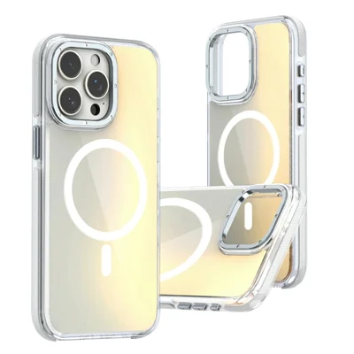 Capa para iPhone 15 Pro Max Compatível com MagSafe com Design Fofo Fluorescente TPU Acrílico Capa Traseira para Telemóvel - Branco