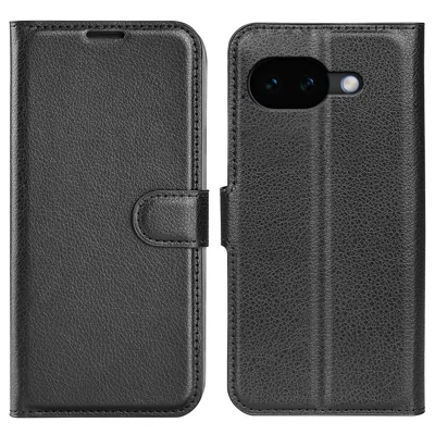AMORUS Funda tipo cartera para Google Pixel 10a, carcasa resistente con textura de lichi, cuero de PU, soporte plegable, color negro