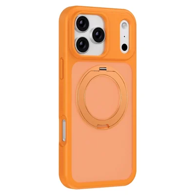 Für iPhone 17 Pro Hülle kompatibel mit MagSafe Dreh-Kippständer Hautgefühl Anti-Flecken TPU PC Handyhülle - Orange
