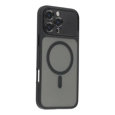 Fodral för iPhone 16 Pro med avtagbar kameraskyddsskiva, taktiskt TPU- och PC-fodral kompatibelt med MagSafe – Svart