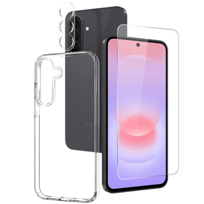 Pour Samsung Galaxy A37 5G NORTHJO Coque TPU avec Protecteur d'écran Avant + Film Objectif - Transparent