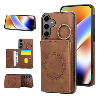Voor Samsung Galaxy S26 Hoesje met Pasjeshouder en Steun in Leer + TPU met Ringhouder - Bruin