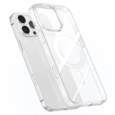 JAUCASE Capa para iPhone 16 Pro Max Compatível com MagSafe Capa para Telemóvel PC com Botão de Controlo Tátil AI - Transparente