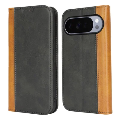 For Google Pixel 10 Pro XL Case Calf Texture 3 Card Slots Color Splicing Leather Phone Cover - Black+Yellow
