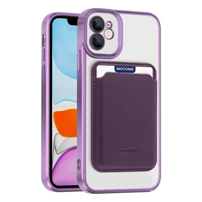 For iPhone 11 Magnetic Phone Case TPU + PC Mobile Cover with Card Bag - Purple