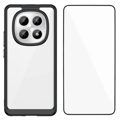 Coque de téléphone pour Xiaomi Redmi Note 15 Pro 4G (Global) Série XC WANLONFENG, coque en TPU et acrylique avec verre trempé (grand trou pour objectif) - Noir