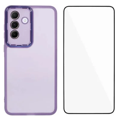 WANLONFENG For Samsung Galaxy A17 4G / Galaxy A17 5G TPU Case  DKSM Series Electroplated Frame Back Cover with Tempered Glass - Purple