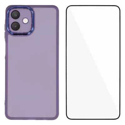 WANLONFENG For Samsung Galaxy A08 4G / A07 4G TPU Case  DKSM Series Electroplated Frame Back Cover with Tempered Glass - Purple