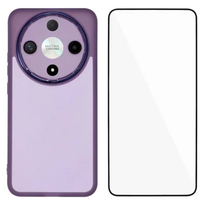WANLONFENG For Honor Magic8 Lite 5G / Honor X70 5G / Honor X9d 5G TPU Case  DKSM Series Electroplated Frame Back Cover with Tempered Glass - Purple