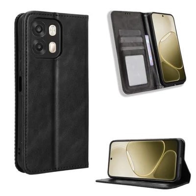For Oppo A6 4G / A6 5G (Global) / A6s 5G (Global) / A6s 4G (Global) Leather Case Wallet Stand Retro Texture Phone Cover - Black