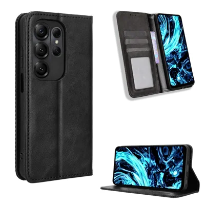 Für Doogee Note 56X Ledertasche mit Mappenständer, Retro-Optik, Handyhülle - Schwarz