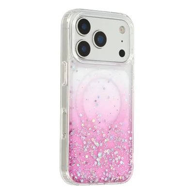 Für iPhone 17 Pro Magnetisches Case Gradient Schimmer Epoxid TPU + Acryl Handyhülle kompatibel mit MagSafe - Rosa