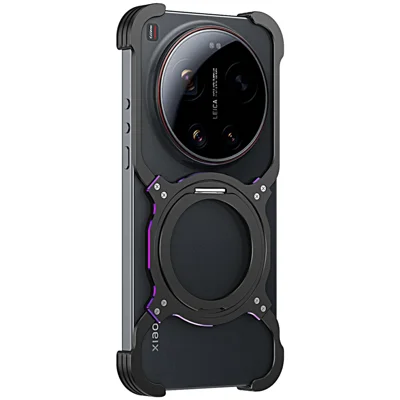 For Xiaomi 17 Ultra 5G Case Kickstand Metal Bumper Magnetic Phone Cover - Black  /  Purple