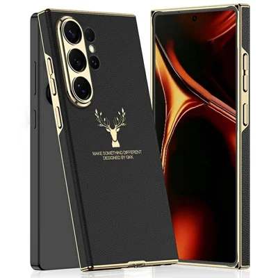 GKK For Samsung Galaxy S26 Ultra Phone Case Elk Pattern Electroplated Frame PC TPU PU Back Cover - Black