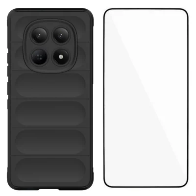 Funda TPU para Xiaomi Redmi Note 15 Pro 4G (Global) WANLONFENG Serie HD, funda antideslizante con cristal templado - Negro