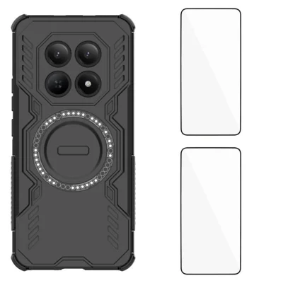 Étui magnétique pour Xiaomi Redmi Note 15 Pro 5G (Global) WANLONFENG Série DJ, coque de téléphone en PC et TPU avec 2 films en verre trempé - Noir