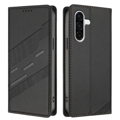 Voor Samsung Galaxy A57 5G Hoesjes Punk Style Ingedrukt Portemonnee Staander Leren Cover - Zwart