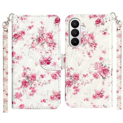 For Samsung Galaxy A57 5G Wallet Case 3D Pattern Printed Leather Phone Cover with Strap - Roses