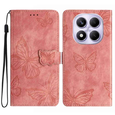 Voor Xiaomi Redmi Note 15 4G (Globaal) / Xiaomi Poco M8 5G / Xiaomi Redmi Note 15 5G (Globaal) Hoesele met Vlinderdesign Flip Wallet Leren Telefoonhoesje Skin-Touch - Roze