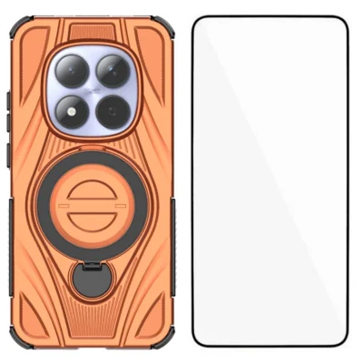 Funda con soporte para Xiaomi Redmi Note 15 Pro 5G (Global) WANLONFENG Serie XH con película protectora, carcasa resistente a caídas de PC y TPU - Naranja