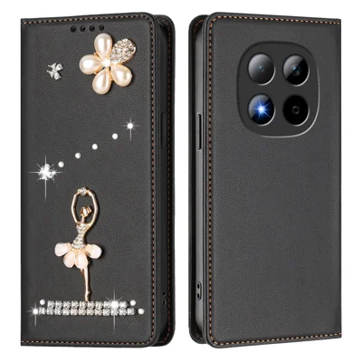 Voor Xiaomi Redmi Note 15 Pro 5G (Global) Leren Hoesje RFID-blokkering Portemonnee Stand Strass Balletdanser Flip Hoesje - Zwart