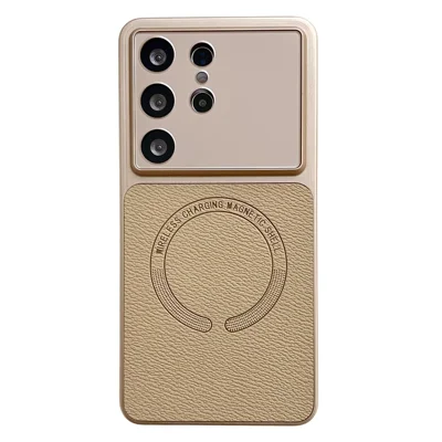Für Samsung Galaxy S24 Ultra Hülle Präzise Ausschnitte Strukturiertes PU-Leder-beschichtetes PC + TPU-Handyhülle - Khaki