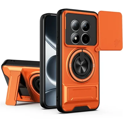 Magnetic Case For Xiaomi Poco M8 Pro 5G  /  Redmi Note 15 Pro+ 5G (Global) Ring Holder Foldable Kickstand TPU PC Phone Cover with Camera Lens Slider - Orange