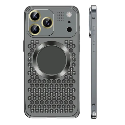 Compra al por mayor para funda iPhone 17 Pro compatible con MagSafe, carcasa metálica con resorte de hebilla y corte hueco, con tableta de aromaterapia - Negro