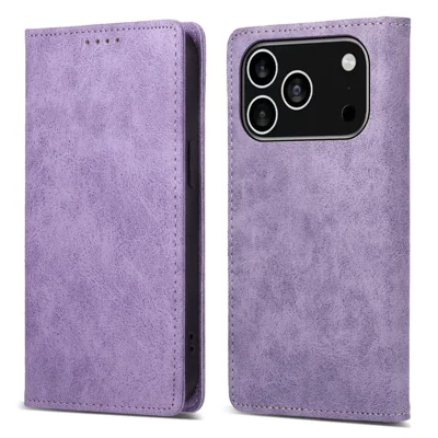 Köp i bulk för iPhone 17 Pro Max plånboksfodral med RFID-blockering TPU PU-läder telefonhölse - Lila